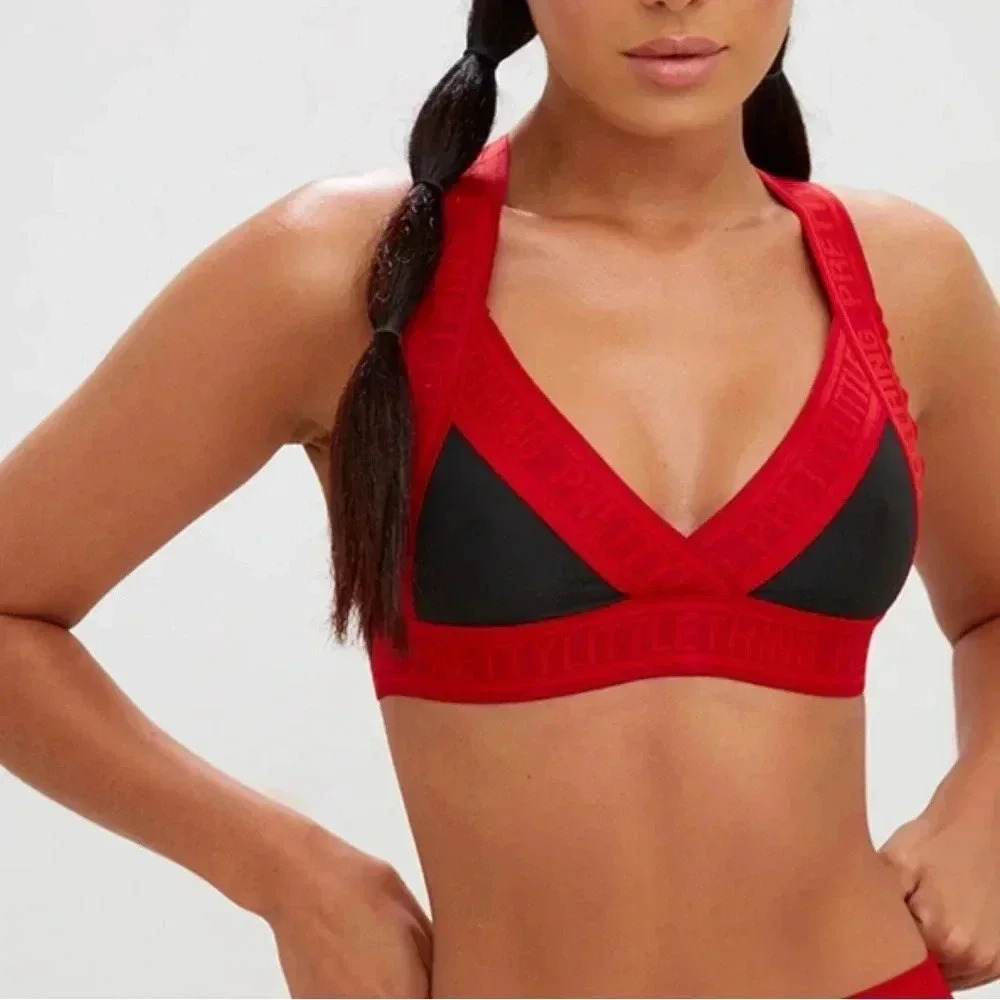 PrettyLittleThing Red Band Logo active Sports Bra Size 6